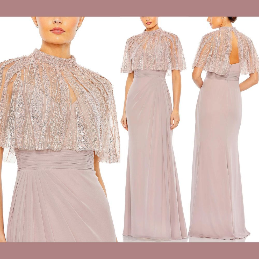 NEW $598 Mac Duggal [ 12 ] Sleeveless Gown with Embellished Cape 20467 Rose J141